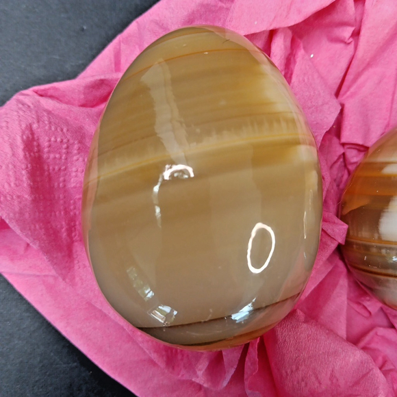 PAIR of Polished Banded Onyx Stone Egg or Paperweights 2.8in And 2in Healing - Picture 2 of 11